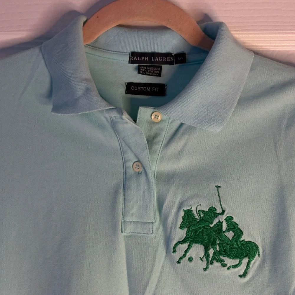 Ralph Lauren Girls Aqua Polo Shirt with Large Logo size Large